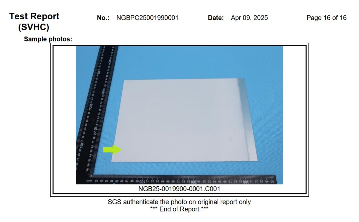 SVHC test report sample photo for greenhouse cultivation gutter material